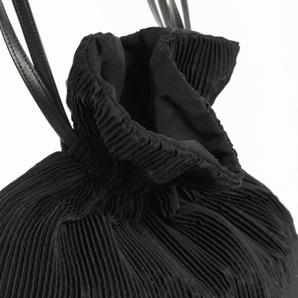 Y's Black Pleated Satin Leather-Drawstring Backpack - Picture 8 of 10